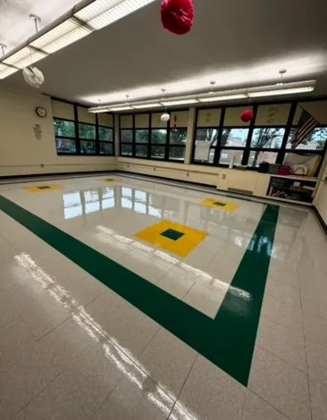Freshly finished floor in a school room
