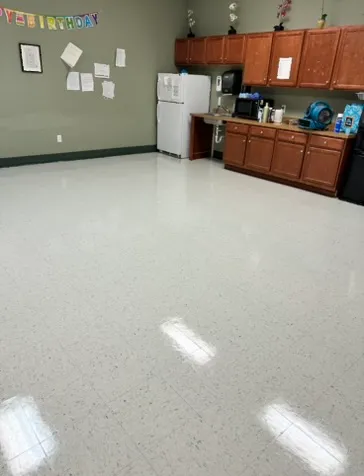 Break room with a glossy, clean floor