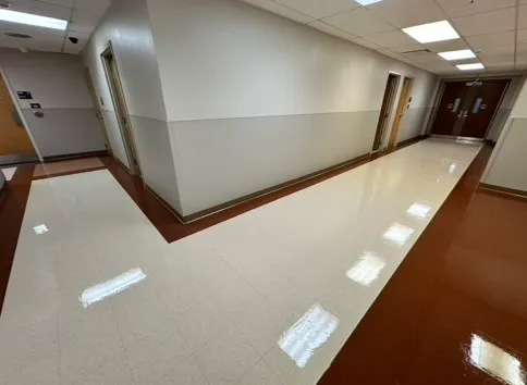 Wide medical corridor with a polished floor